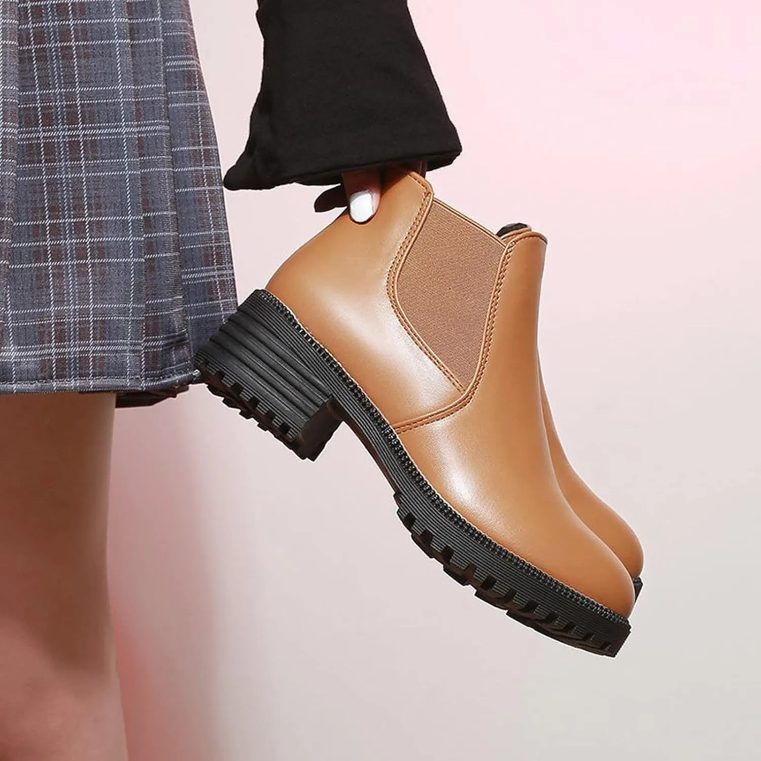 Womens Ankle Boots Women Booties Low Heel Womens Cowgirl Boots Square Toe Dress Shoes for Women Closed Back Lightweight Breathable Lug Sole Low Heel Chelsea Fashion