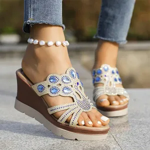 Women's Casual Wedge Bohemian Rhinestone Slippers 87700026S