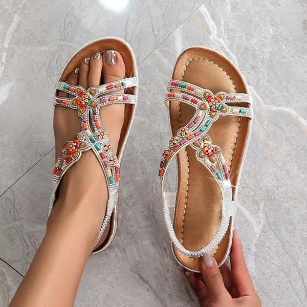 Women's Fashion Beaded Rhinestone Sandals 25623765C