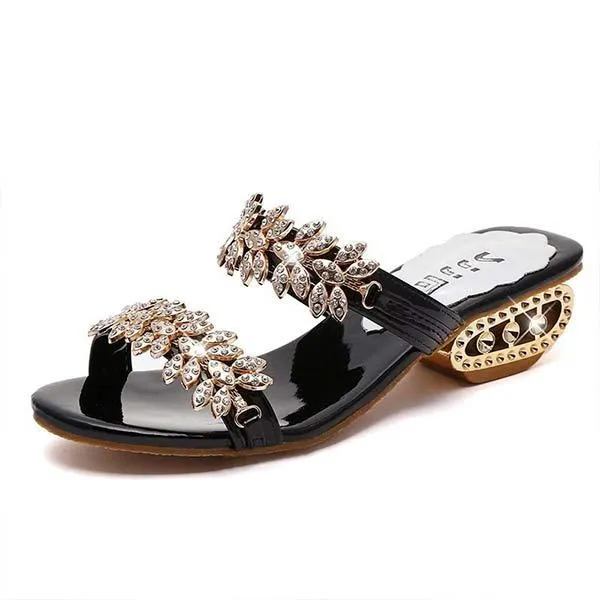 Women'S Fashion Rhinestone Square Heel Open Toe Slippers 45307560C