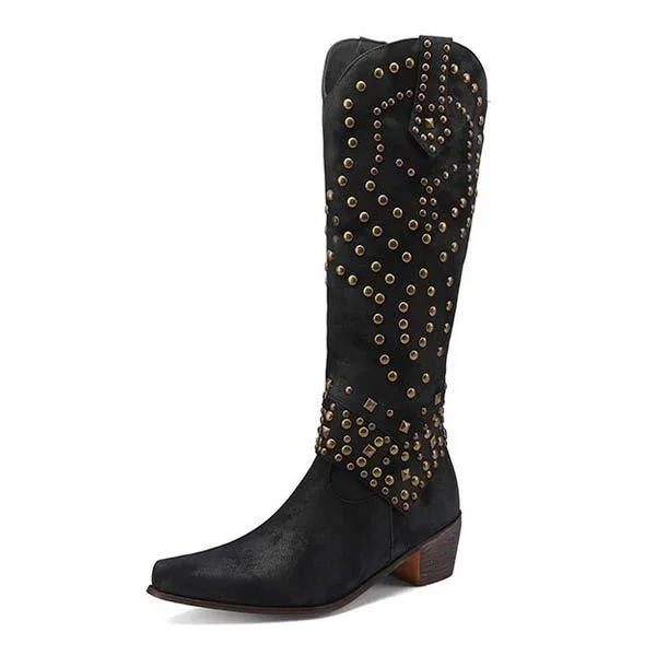 Women's High Heeled Knee-High Boots with Metal Stud Embellishments 13644744C