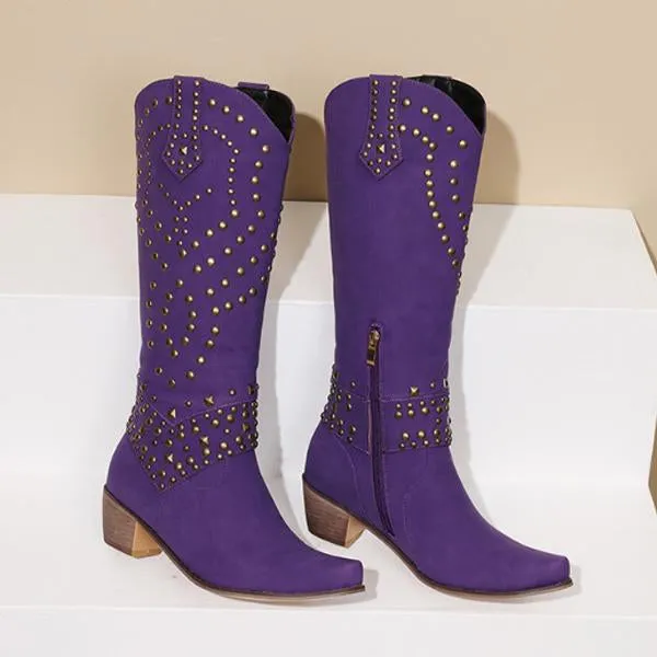 Women's High Heeled Knee-High Boots with Metal Stud Embellishments 13644744C