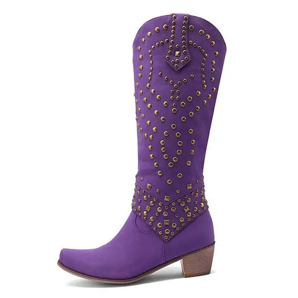 Women's High Heeled Knee-High Boots with Metal Stud Embellishments 13644744C