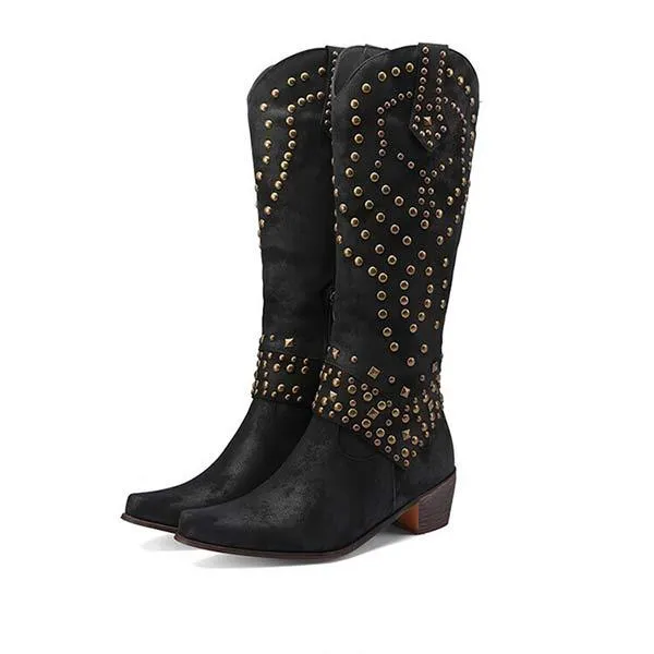 Women's High Heeled Knee-High Boots with Metal Stud Embellishments 13644744C
