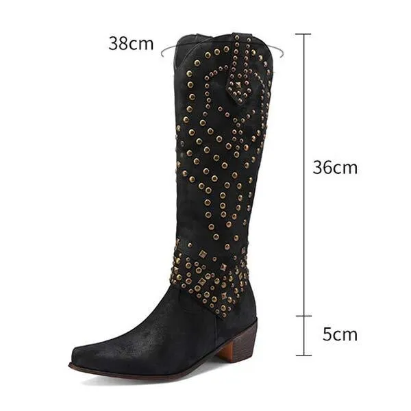 Women's High Heeled Knee-High Boots with Metal Stud Embellishments 13644744C