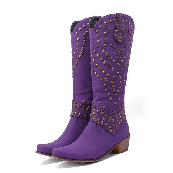 Women's High Heeled Knee-High Boots with Metal Stud Embellishments 13644744C
