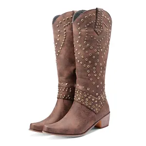 Women's High Heeled Knee-High Boots with Metal Stud Embellishments 13644744C