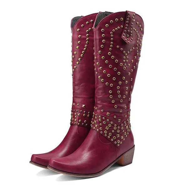 Women's High Heeled Knee-High Boots with Metal Stud Embellishments 13644744C