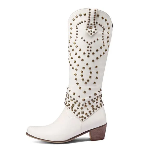 Women's High Heeled Knee-High Boots with Metal Stud Embellishments 13644744C