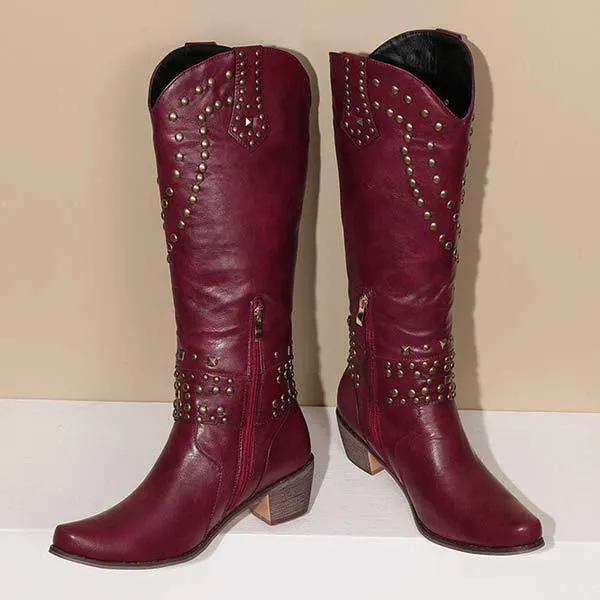 Women's High Heeled Knee-High Boots with Metal Stud Embellishments 13644744C