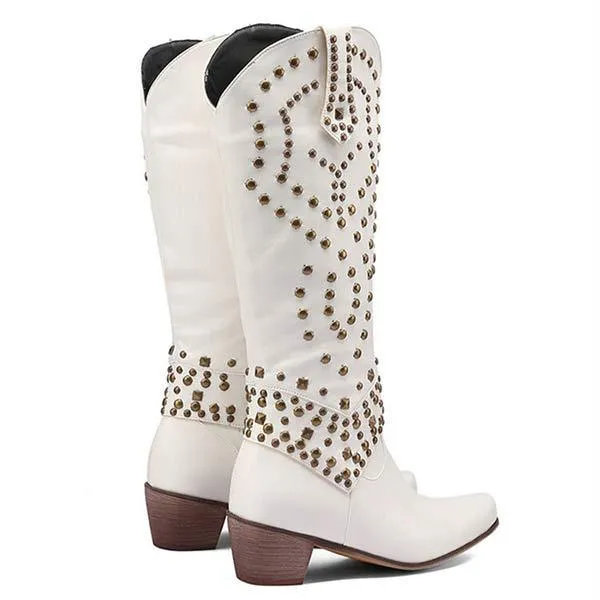 Women's High Heeled Knee-High Boots with Metal Stud Embellishments 13644744C