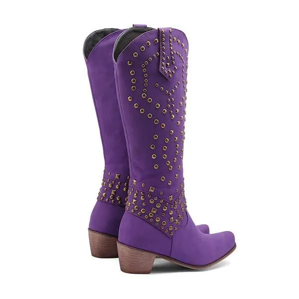 Women's High Heeled Knee-High Boots with Metal Stud Embellishments 13644744C