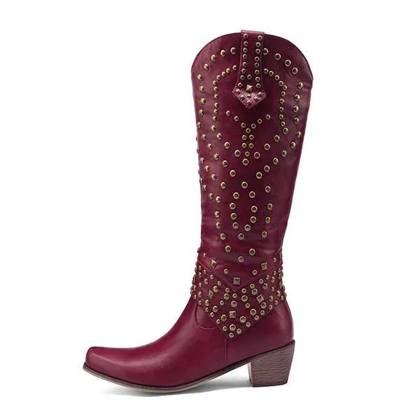 Women's High Heeled Knee-High Boots with Metal Stud Embellishments 13644744C
