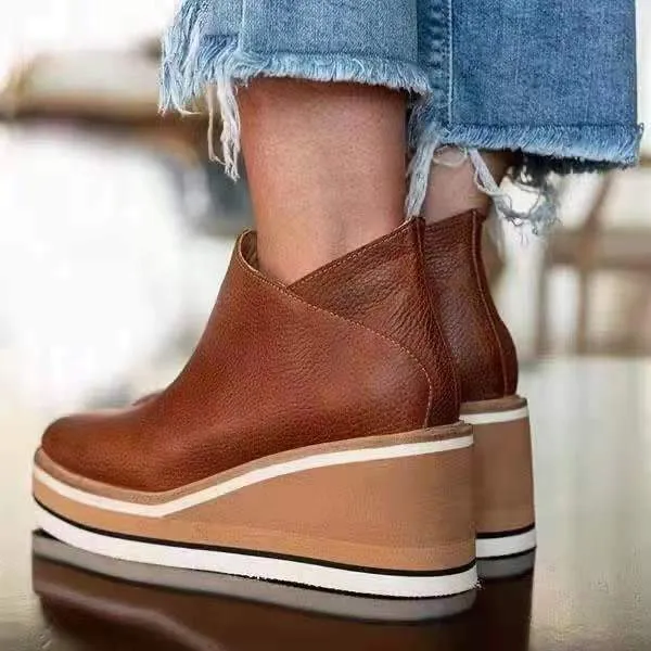 Women's thick platform wedge side zipper ankle booties