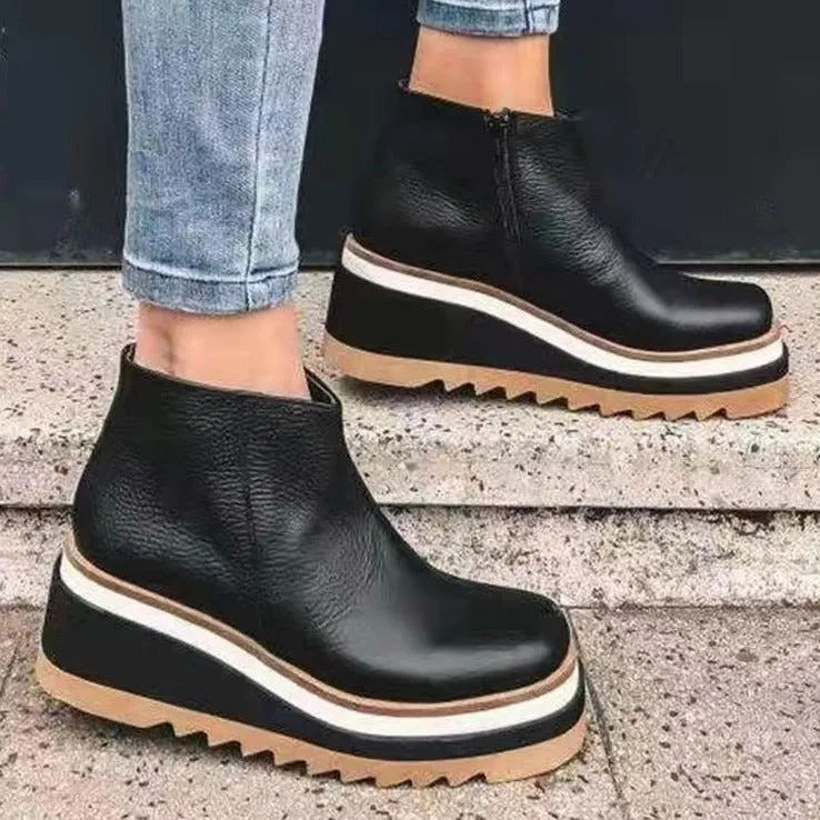 Women's thick platform wedge side zipper ankle booties